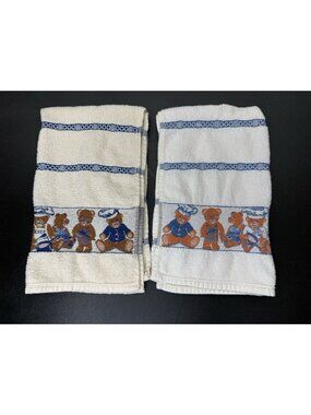 2 Vintage Santens Chef Teddy Bear Hand Dish Kitchen Towels Cottagecore